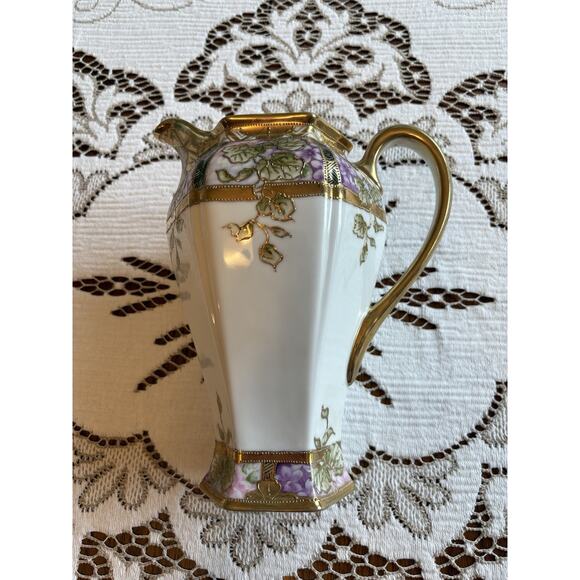 Antique Nippon Hand-painted Pitcher In Gold, White, Pink - Picture 3 of 6